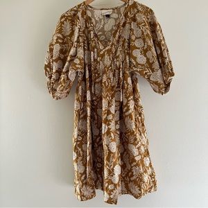 Universal Thread Marigold Block Print Dress with Puff Sleeves (size small)